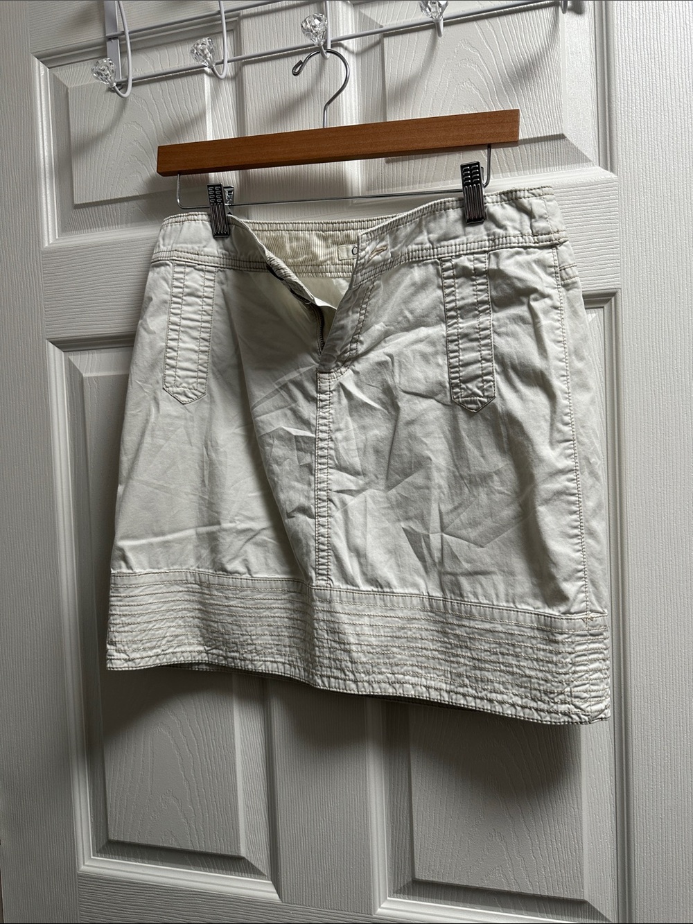 Cato Cream White Stitch-Trim Cotton Skirt